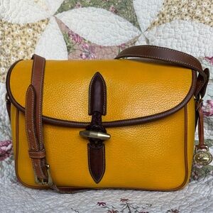 Vintage Dooney & Bourke AWL Goldenrod & British Tan Leather Loden Shoulder Bag